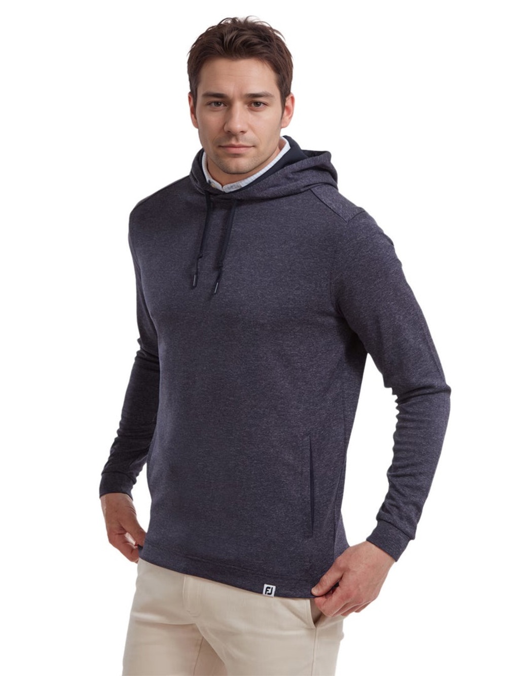 FootJoy Men's Heathered Navy Hooded Pullover golf lightweight hoodie